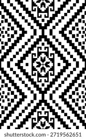 Patrón inconsútil nativo suroeste étnico tribal azteca pixel art geométrico Navajo Tela nativa americana Vector de diseño en blanco y negro para la impresión textil