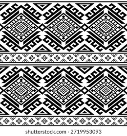 Patrón nativo del suroeste sin fisuras étnico tribal azteca geométrica Navajo Tela nativa americana Vector de diseño en blanco y negro para la impresión textil