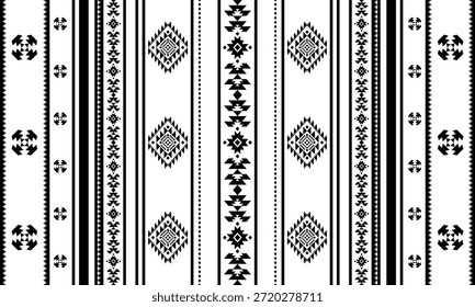 Patrón nativo del suroeste sin fisuras étnico tribal azteca geométrica Navajo Tela nativa americana Vector de diseño en blanco y negro para la impresión textil