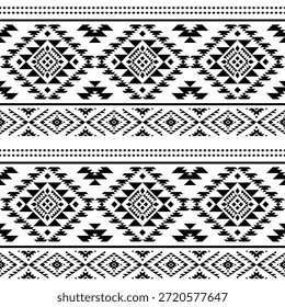 Patrón nativo del suroeste sin fisuras étnico tribal azteca geométrica Navajo Tela nativa americana Vector de diseño en blanco y negro para la impresión textil