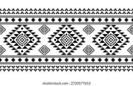 Patrón nativo del suroeste sin fisuras étnico tribal azteca geométrica Navajo Tela nativa americana Vector de diseño en blanco y negro para la impresión textil