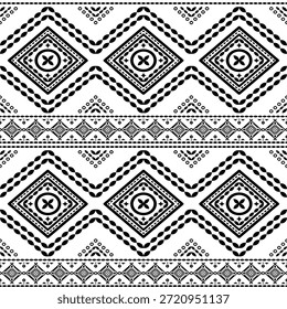 Patrón nativo del suroeste sin fisuras étnico tribal azteca geométrica Navajo Tela nativa americana Vector de diseño en blanco y negro para la impresión textil