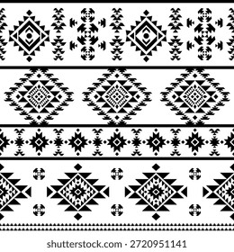 Patrón nativo del suroeste sin fisuras étnico tribal azteca geométrica Navajo Tela nativa americana Vector de diseño en blanco y negro para la impresión textil