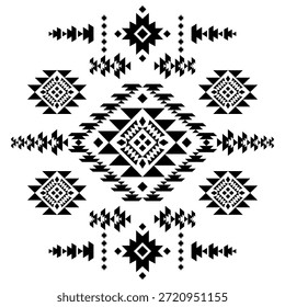 Patrón nativo del suroeste sin fisuras étnico tribal azteca geométrica Navajo Tela nativa americana Vector de diseño en blanco y negro para la impresión textil