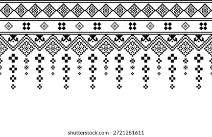Patrón nativo del suroeste sin fisuras tribal étnico azteca Pixel Art geométrico Navajo Tela nativa americana Vector de diseño en blanco y negro para la impresión textil