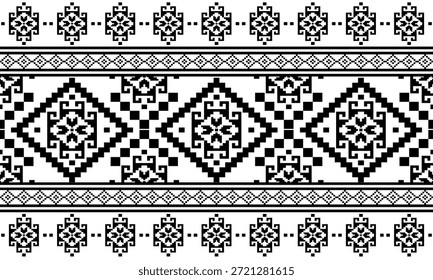 Patrón nativo del suroeste sin fisuras tribal étnico azteca Pixel Art geométrico Navajo Tela nativa americana Vector de diseño en blanco y negro para la impresión textil