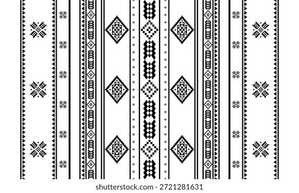 Patrón nativo del suroeste sin fisuras tribal étnico azteca Pixel Art geométrico Navajo Tela nativa americana Vector de diseño en blanco y negro para la impresión textil