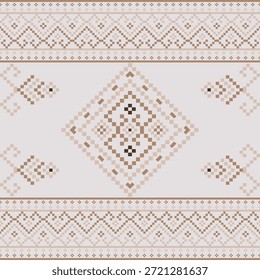 Patrón sin costuras nativo del suroeste tribal étnico azteca Pixel Art geométrico Navajo Vector de diseño de tono de tierra de tela nativa americana para impresión textil