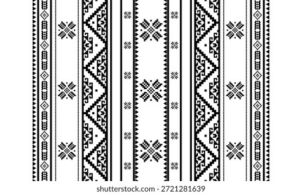 Patrón nativo del suroeste sin fisuras tribal étnico azteca Pixel Art geométrico Navajo Tela nativa americana Vector de diseño en blanco y negro para la impresión textil