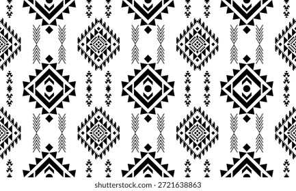 Patrón nativo del suroeste sin fisuras étnico tribal azteca geométrica Navajo Tela nativa americana Vector de diseño en blanco y negro para la impresión textil