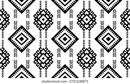 Patrón nativo del suroeste sin fisuras étnico tribal azteca geométrica Navajo Tela nativa americana Vector de diseño en blanco y negro para la impresión textil