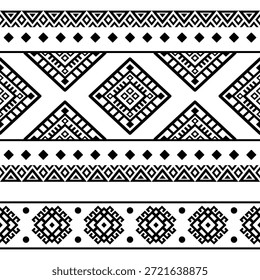 Patrón nativo del suroeste sin fisuras étnico tribal azteca geométrica Navajo Tela nativa americana Vector de diseño en blanco y negro para la impresión textil