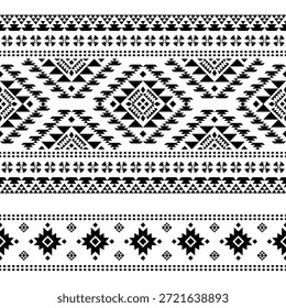 Patrón nativo del suroeste sin fisuras étnico tribal azteca geométrica Navajo Tela nativa americana Vector de diseño en blanco y negro para la impresión textil