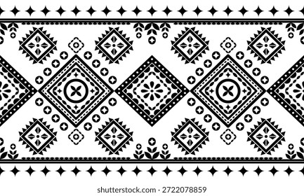 Patrón nativo del suroeste sin fisuras étnico tribal azteca geométrica Navajo Tela nativa americana Vector de diseño en blanco y negro para la impresión textil