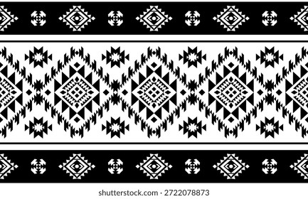 Patrón nativo del suroeste sin fisuras étnico tribal azteca geométrica Navajo Tela nativa americana Vector de diseño en blanco y negro para la impresión textil