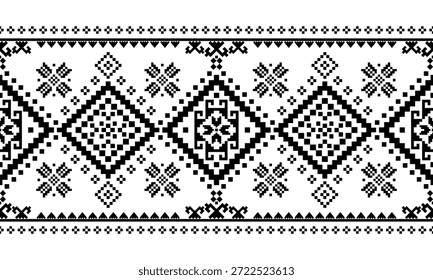 Patrón nativo del suroeste sin fisuras étnico tribal azteca Pixel arte geométrico Navajo Tela nativa americana Vector de diseño en blanco y negro para la impresión textil