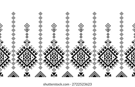 Patrón nativo del suroeste sin fisuras étnico tribal azteca Pixel arte geométrico Navajo Tela nativa americana Vector de diseño en blanco y negro para la impresión textil
