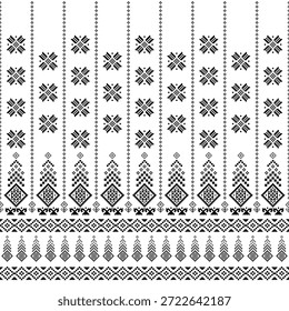 Patrón nativo del suroeste sin fisuras étnico tribal azteca Pixel arte geométrico Navajo Tela nativa americana Vector de diseño en blanco y negro para la impresión textil