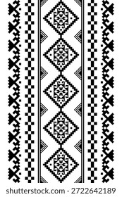Patrón nativo del suroeste sin fisuras étnico tribal azteca Pixel arte geométrico Navajo Tela nativa americana Vector de diseño en blanco y negro para la impresión textil