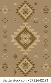 Patrón nativo del suroeste sin fisuras étnico tribal azteca Pixel arte geométrico Navajo Tela nativa americana Vector de diseño de tonos de tierra para la impresión textil