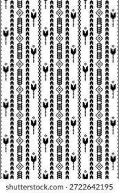 Patrón nativo del suroeste sin fisuras étnico tribal azteca Pixel arte geométrico Navajo Tela nativa americana Vector de diseño en blanco y negro para la impresión textil