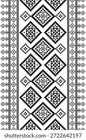 Patrón nativo del suroeste sin fisuras étnico tribal azteca Pixel arte geométrico Navajo Tela nativa americana Vector de diseño en blanco y negro para la impresión textil