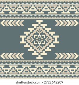 Patrón nativo del suroeste sin fisuras étnico tribal azteca Pixel arte geométrico Navajo Tela nativa americana Vector de diseño de tonos de tierra para la impresión textil