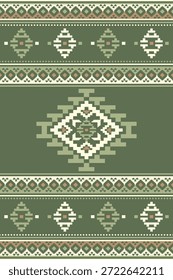 Patrón nativo del suroeste sin fisuras étnico tribal azteca Pixel arte geométrico Navajo Tela nativa americana Vector de diseño de tonos de tierra para la impresión textil