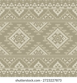 Patrón nativo del suroeste sin fisuras étnico tribal azteca Pixel arte geométrico Navajo Tela nativa americana Vector de diseño de tonos de tierra para la impresión textil
