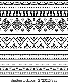Patrón nativo del suroeste sin fisuras étnico tribal azteca geométrica Navajo Tela nativa americana Vector de diseño en blanco y negro para la impresión textil