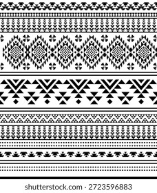 Patrón nativo del suroeste sin fisuras étnico tribal azteca geométrica Navajo Tela nativa americana Vector de diseño en blanco y negro para la impresión textil