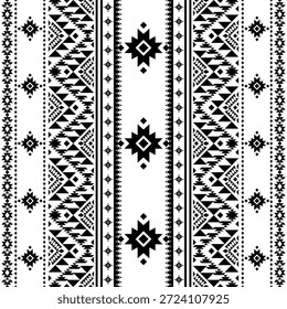 Patrón nativo del suroeste sin fisuras étnico tribal azteca geométrica Navajo Tela nativa americana Vector de diseño en blanco y negro para la impresión textil
