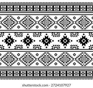 Patrón nativo del suroeste sin fisuras étnico tribal azteca geométrica Navajo Tela nativa americana Vector de diseño en blanco y negro para la impresión textil