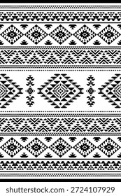 Patrón nativo del suroeste sin fisuras étnico tribal azteca geométrica Navajo Tela nativa americana Vector de diseño en blanco y negro para la impresión textil