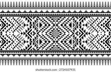 Patrón nativo del suroeste sin fisuras étnico tribal azteca geométrica Navajo Tela nativa americana Vector de diseño en blanco y negro para la impresión textil