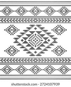 Patrón nativo del suroeste sin fisuras étnico tribal azteca geométrica Navajo Tela nativa americana Vector de diseño en blanco y negro para la impresión textil