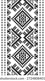 Patrón nativo del suroeste sin fisuras étnico tribal azteca Pixel arte geométrico Navajo Tela nativa americana Vector de diseño en blanco y negro para la impresión textil