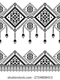 Patrón nativo del suroeste sin fisuras étnico tribal azteca Pixel arte geométrico Navajo Tela nativa americana Vector de diseño en blanco y negro para la impresión textil