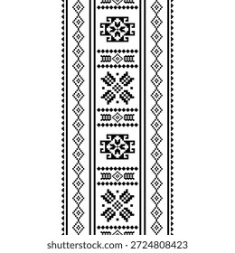 Patrón nativo del suroeste sin fisuras étnico tribal azteca Pixel arte geométrico Navajo Tela nativa americana Vector de diseño en blanco y negro para la impresión textil