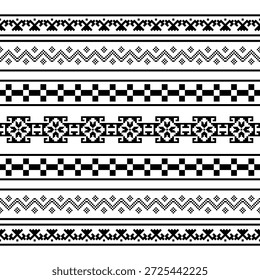 Patrón nativo del suroeste sin fisuras étnico tribal azteca Pixel arte geométrico Navajo Tela nativa americana Vector de diseño en blanco y negro para la impresión textil