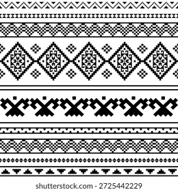 Patrón nativo del suroeste sin fisuras étnico tribal azteca Pixel arte geométrico Navajo Tela nativa americana Vector de diseño en blanco y negro para la impresión textil