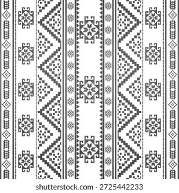 Patrón nativo del suroeste sin fisuras étnico tribal azteca Pixel arte geométrico Navajo Tela nativa americana Vector de diseño en blanco y negro para la impresión textil