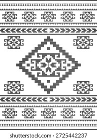 Patrón nativo del suroeste sin fisuras étnico tribal azteca Pixel arte geométrico Navajo Tela nativa americana Vector de diseño en blanco y negro para la impresión textil