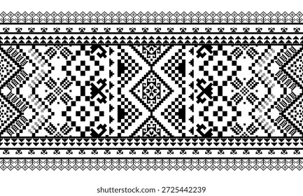 Patrón nativo del suroeste sin fisuras étnico tribal azteca Pixel arte geométrico Navajo Tela nativa americana Vector de diseño en blanco y negro para la impresión textil