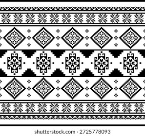 Patrón inconsútil nativo suroeste étnico tribal azteca pixel art geométrico Navajo Tela nativa americana Vector de diseño en blanco y negro para la impresión textil