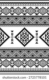 Patrón inconsútil nativo suroeste étnico tribal azteca pixel art geométrico Navajo Tela nativa americana Vector de diseño en blanco y negro para la impresión textil