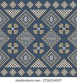 Patrón nativo del suroeste sin fisuras étnico tribal azteca pixel art geométrico Navajo Tela nativa americana Vector de diseño de tonos de tierra para la impresión textil
