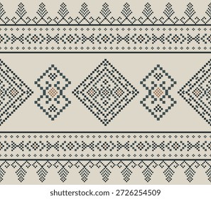 Patrón nativo del suroeste sin fisuras étnico tribal azteca pixel art geométrico Navajo Tela nativa americana Vector de diseño de tonos de tierra para la impresión textil