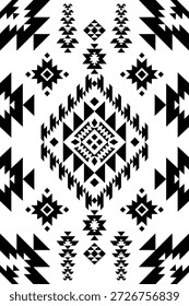 Patrón nativo del suroeste sin fisuras étnico tribal azteca geométrica Navajo Tela nativa americana Vector de diseño en blanco y negro para la impresión textil