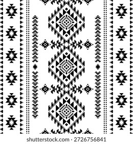 Patrón nativo del suroeste sin fisuras étnico tribal azteca geométrica Navajo Tela nativa americana Vector de diseño en blanco y negro para la impresión textil